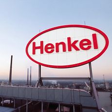 Henkel logo on a rooftop in Duesseldorf.