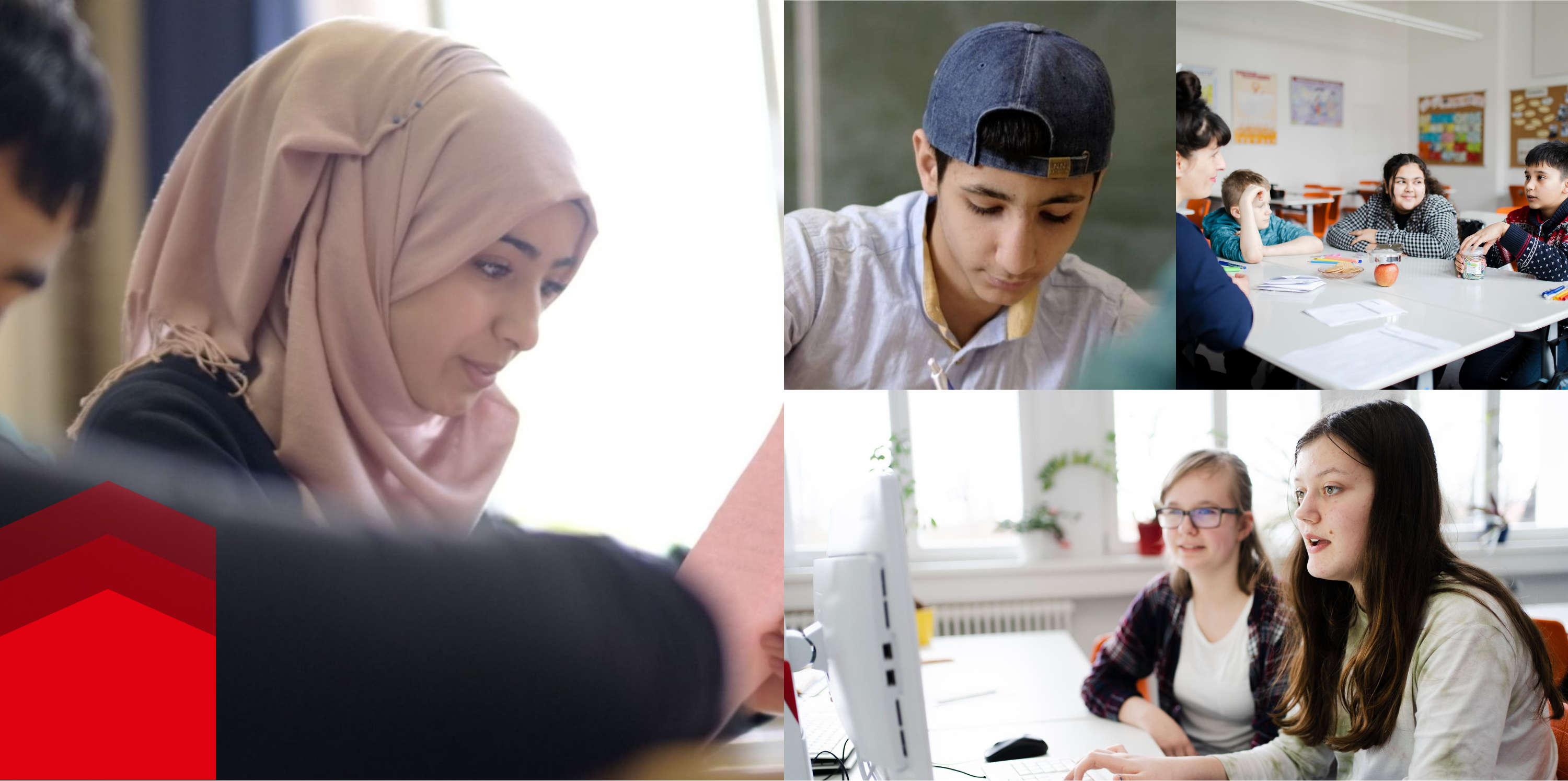 Colaj de poze cu copii din diferite națiuni la școală 